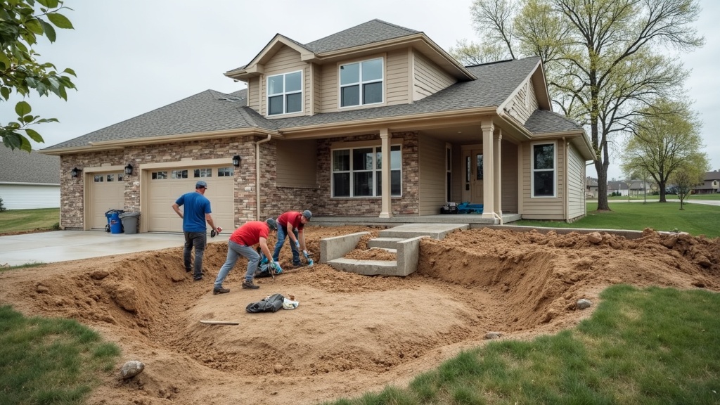 Foundation repair team working on a home in Ankeny, Iowa