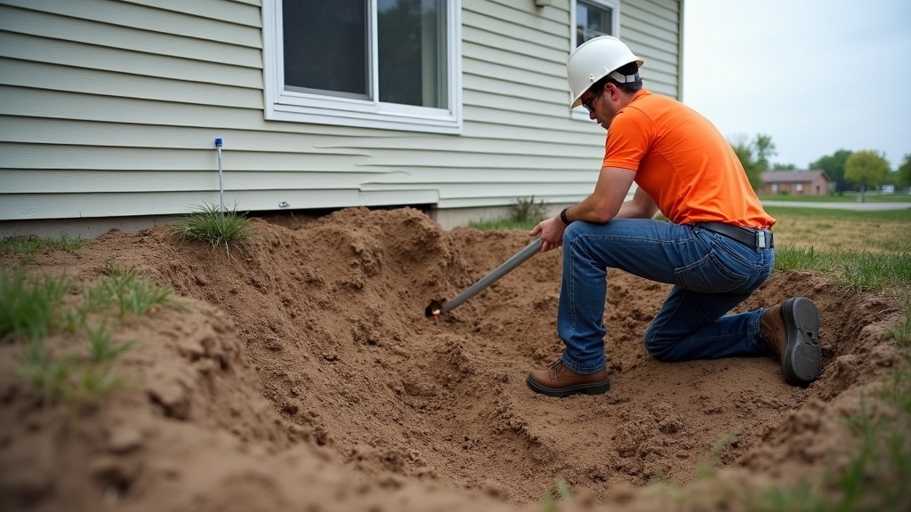 Foundation repair technician in Council Bluffs, Iowa working on local soil conditions