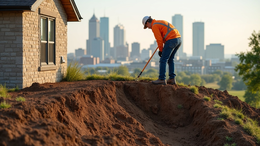 Foundation repair specialist inspecting a home foundation in Des Moines, Iowa