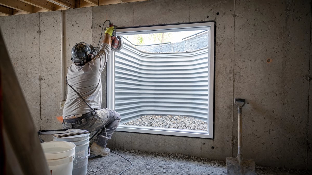 Egress window installation basement Des Moines Iowa